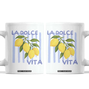 La Dolce Vita Lemon Italian Summer Coffee Mug Blue Striped TS11 White Print Your Wear