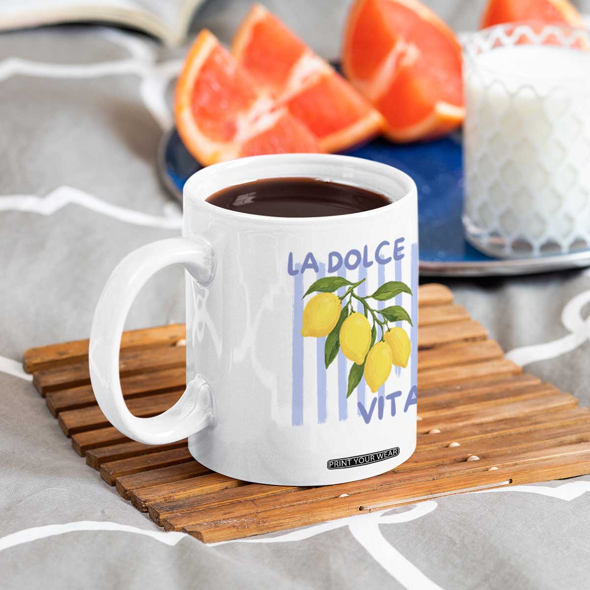 La Dolce Vita Lemon Italian Summer Coffee Mug Blue Striped TS11 Print Your Wear