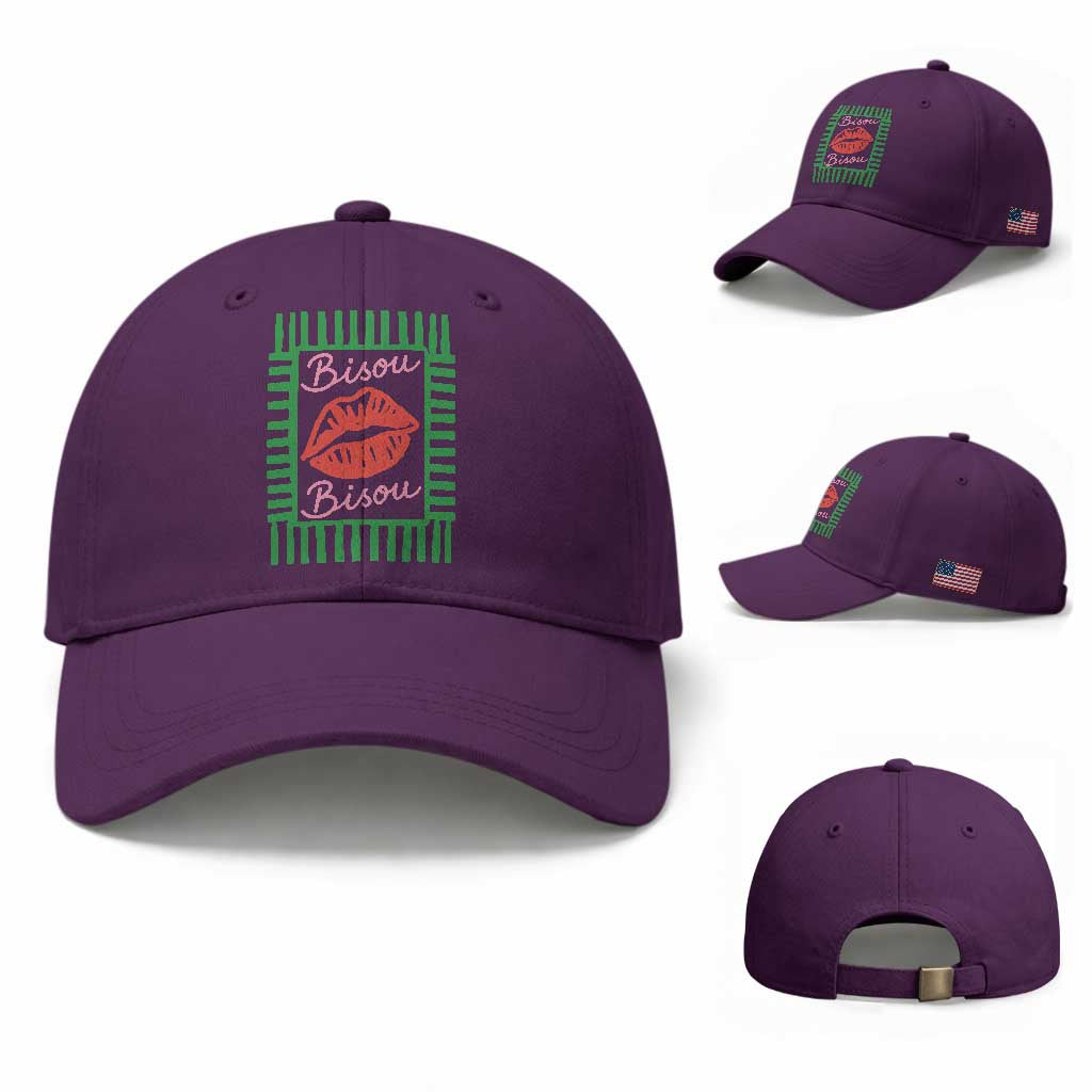 French Bisous Paris Vacation Retro Summer Vibes Baseball Cap TS11 Baseball Cap Universal Fit Purple Print Your Wear