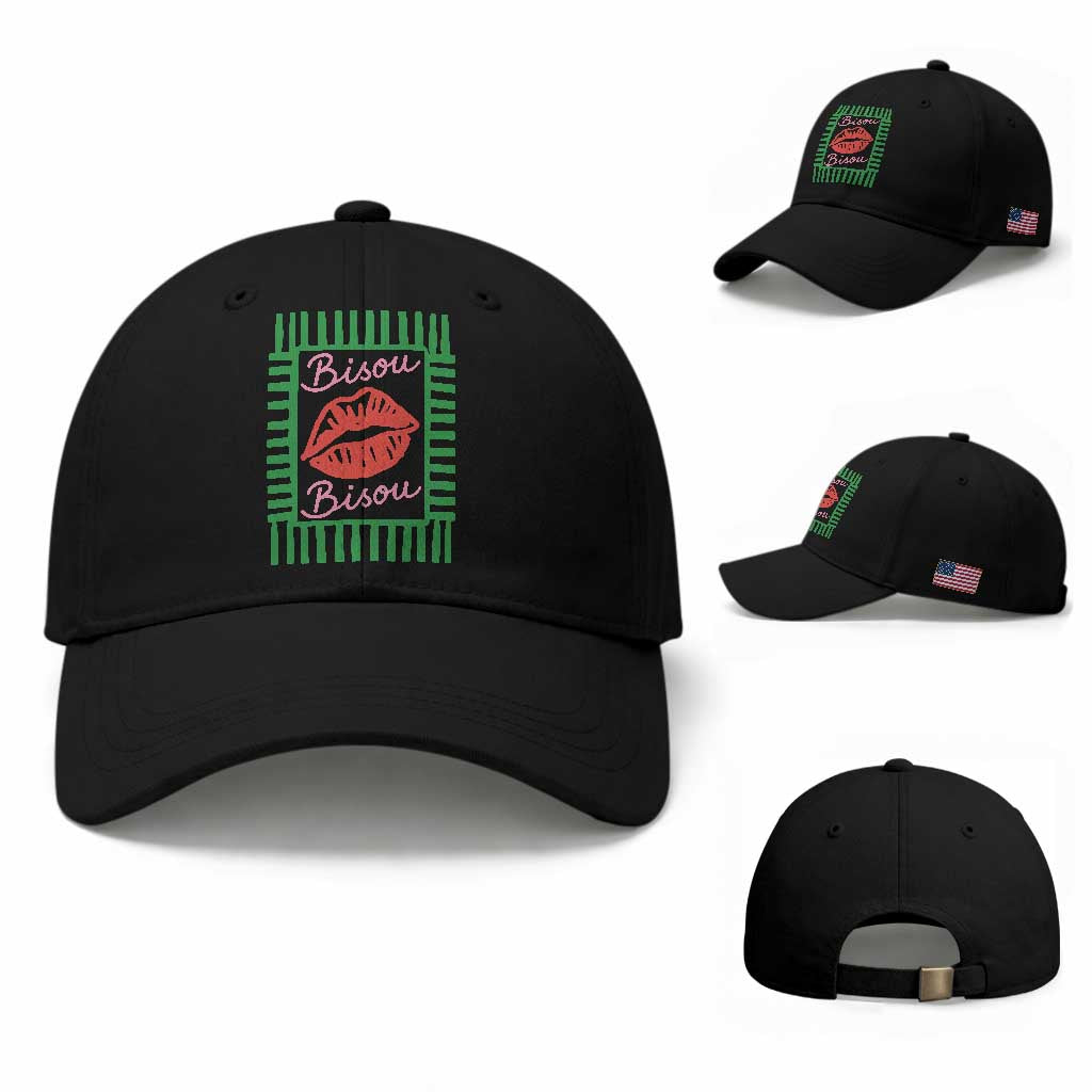 French Bisous Paris Vacation Retro Summer Vibes Baseball Cap TS11 Baseball Cap Universal Fit Black Print Your Wear