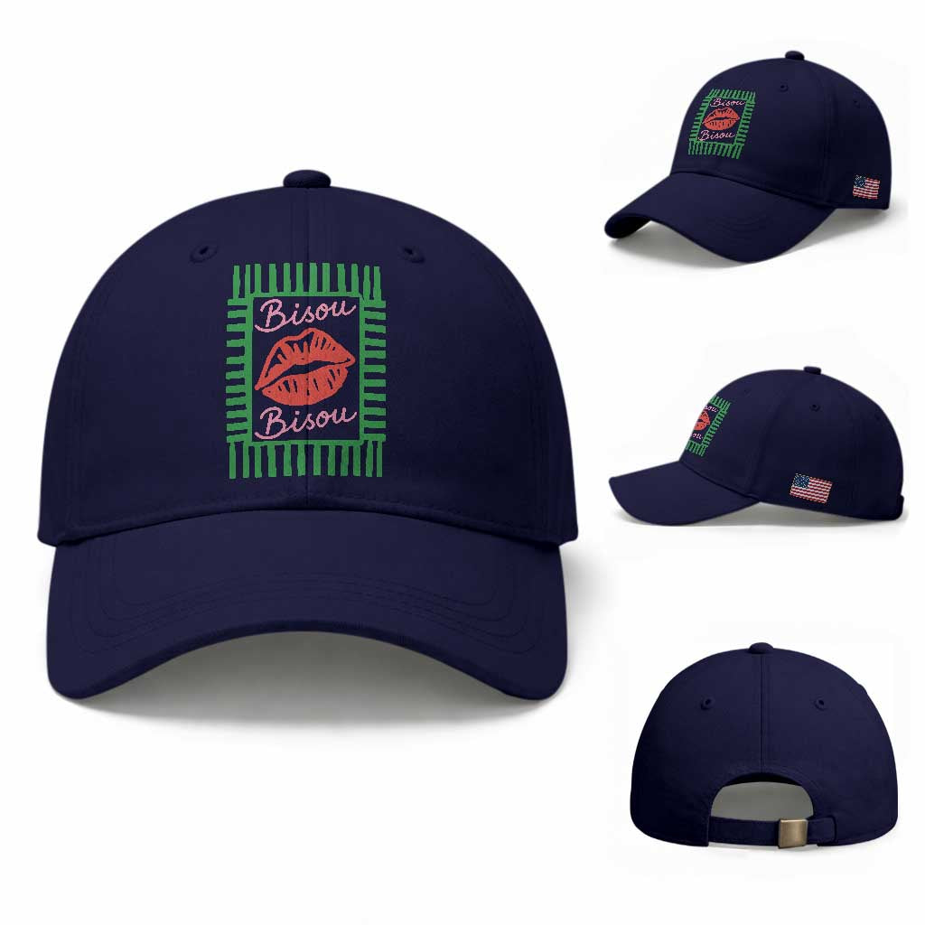 French Bisous Paris Vacation Retro Summer Vibes Baseball Cap TS11 Baseball Cap Universal Fit Dark Blue Print Your Wear