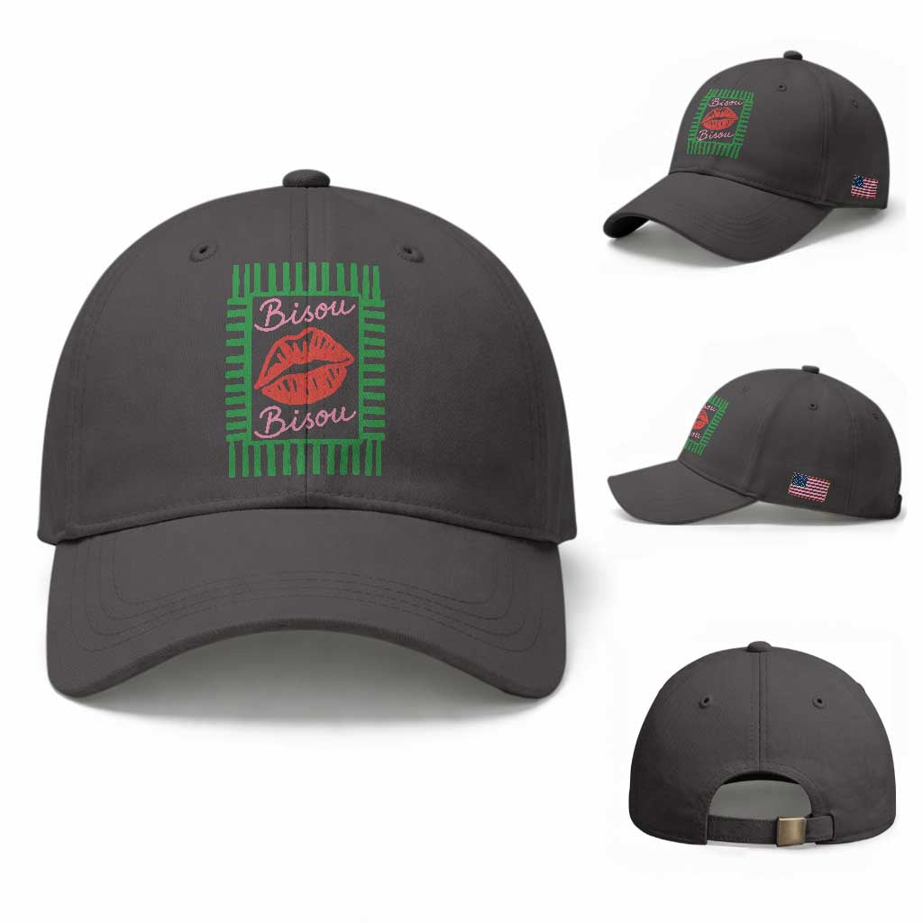 French Bisous Paris Vacation Retro Summer Vibes Baseball Cap TS11 Baseball Cap Universal Fit Dark Gray Print Your Wear