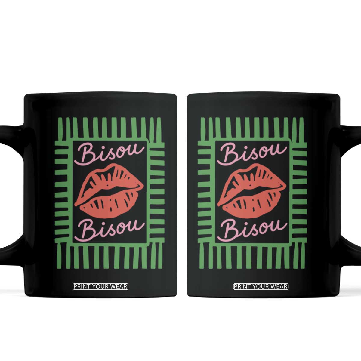 French Bisous Paris Vacation Retro Summer Vibes Coffee Mug TS11 Black Print Your Wear