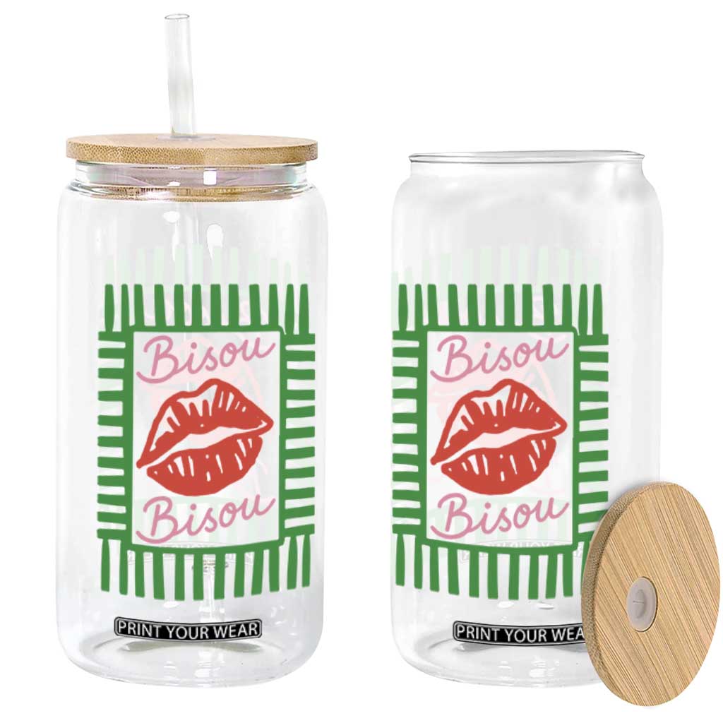 French Bisous Paris Vacation Retro Summer Vibes Glass Can TS11 Print Your Wear