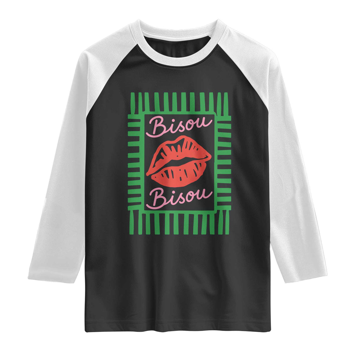 French Bisous Paris Vacation Retro Summer Vibes Raglan Shirt TS11 Black White Print Your Wear