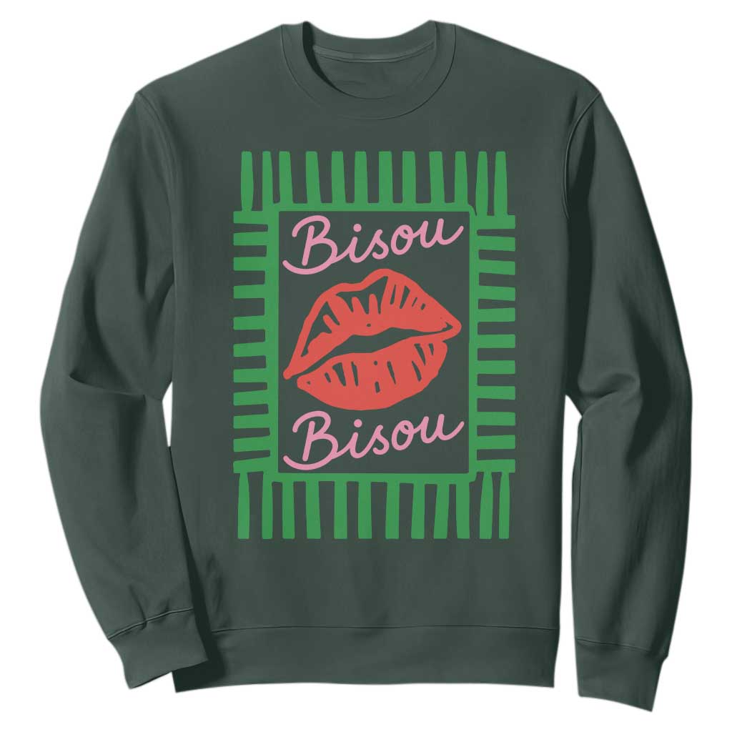 French Bisous Paris Vacation Retro Summer Vibes Sweatshirt TS11 Dark Forest Green Print Your Wear