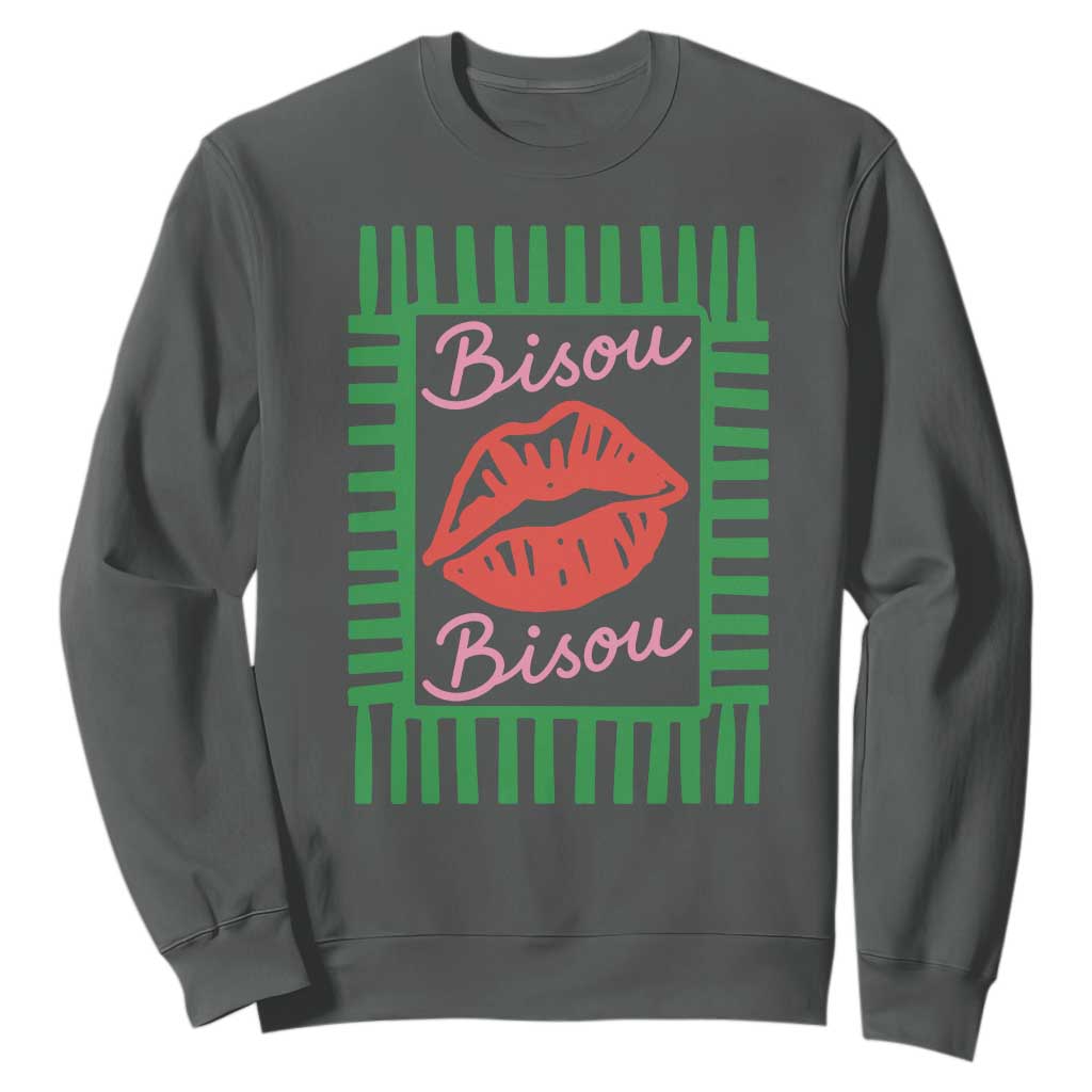 French Bisous Paris Vacation Retro Summer Vibes Sweatshirt TS11 Dark Heather Print Your Wear