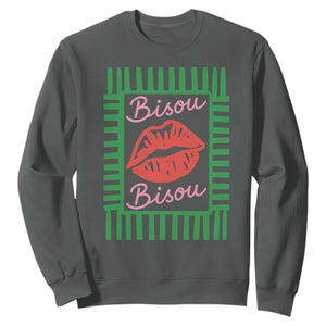 French Bisous Paris Vacation Retro Summer Vibes Sweatshirt TS11 Dark Heather Print Your Wear