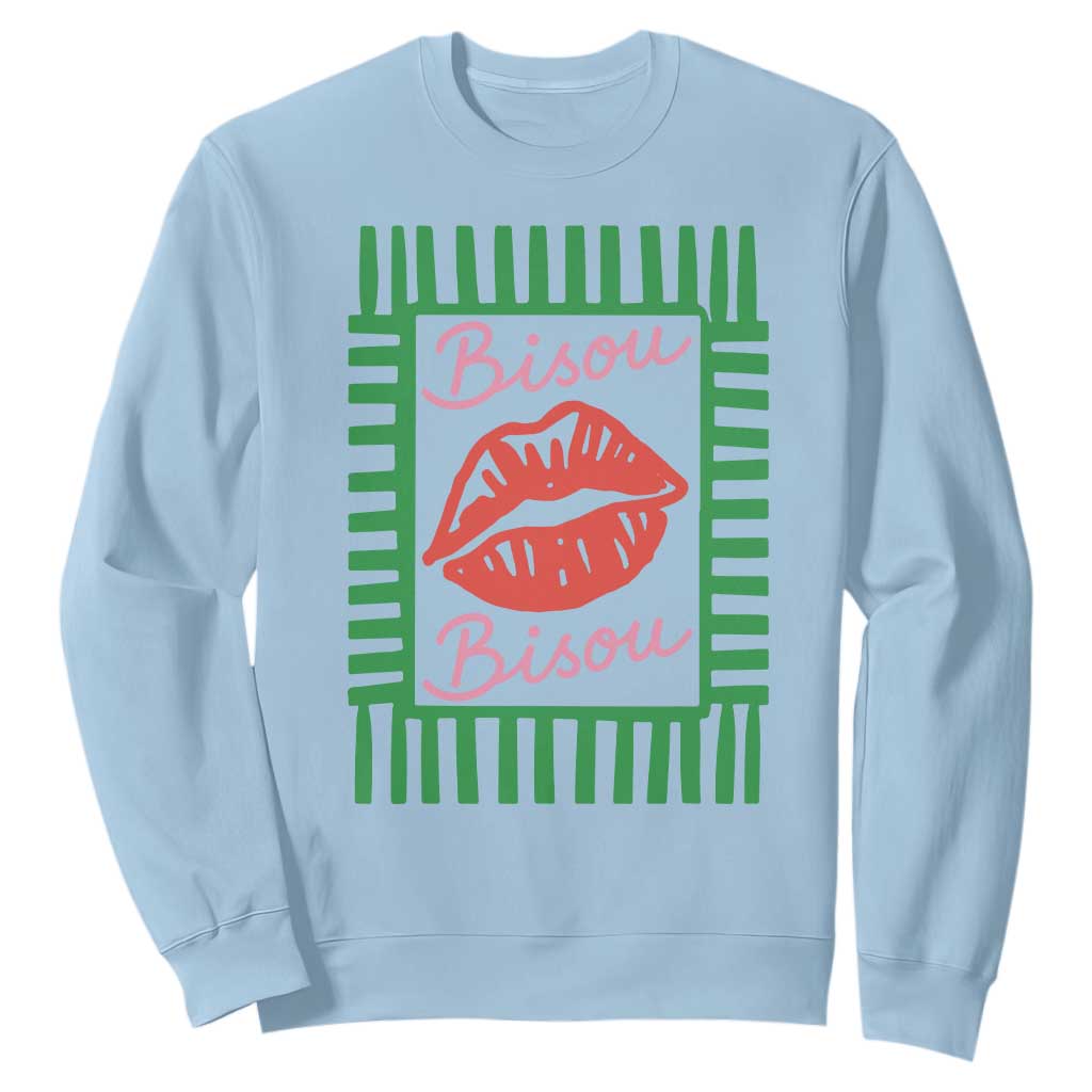 French Bisous Paris Vacation Retro Summer Vibes Sweatshirt TS11 Light Blue Print Your Wear