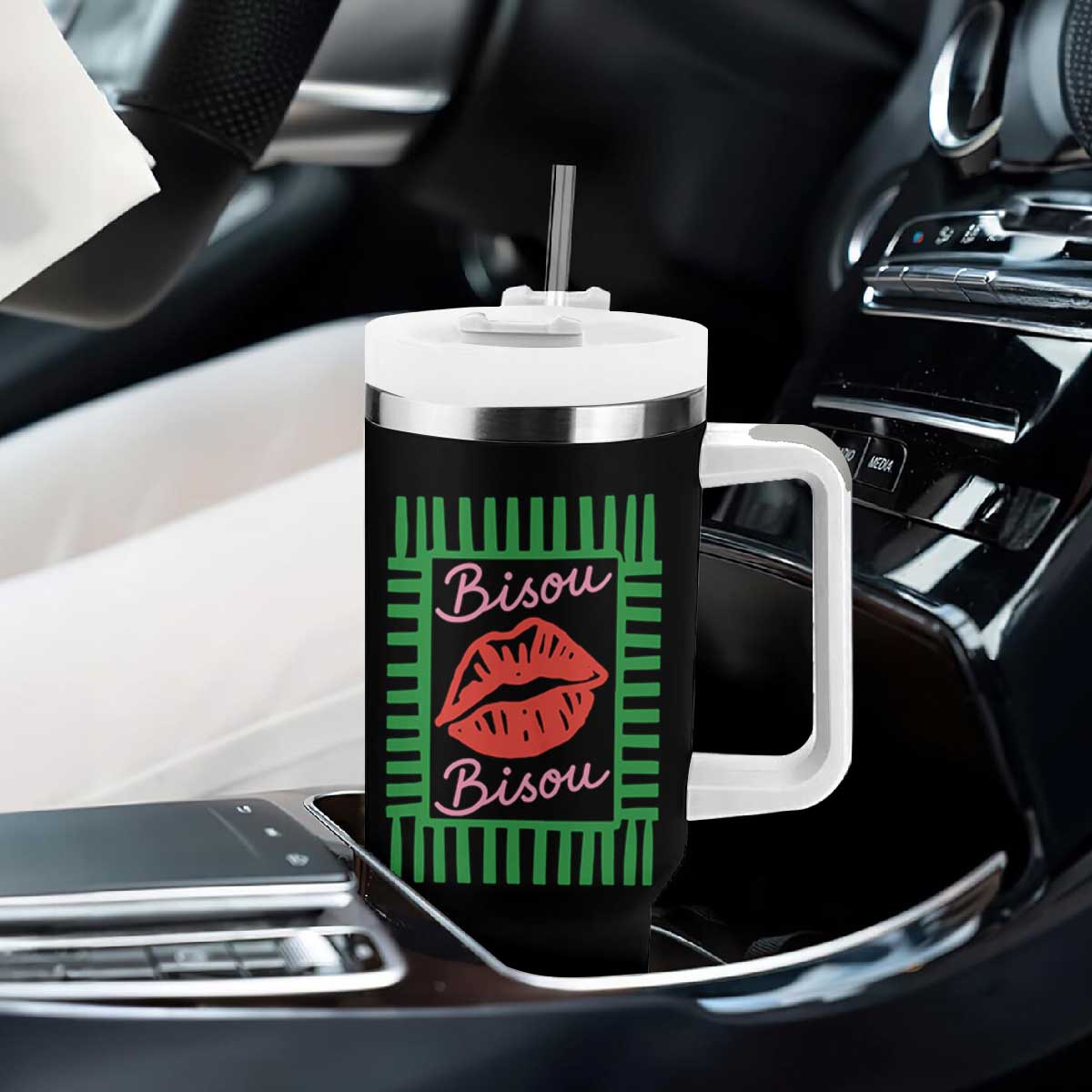 French Bisous Paris Vacation Retro Summer Vibes Tumbler With Handle TS11 Print Your Wear
