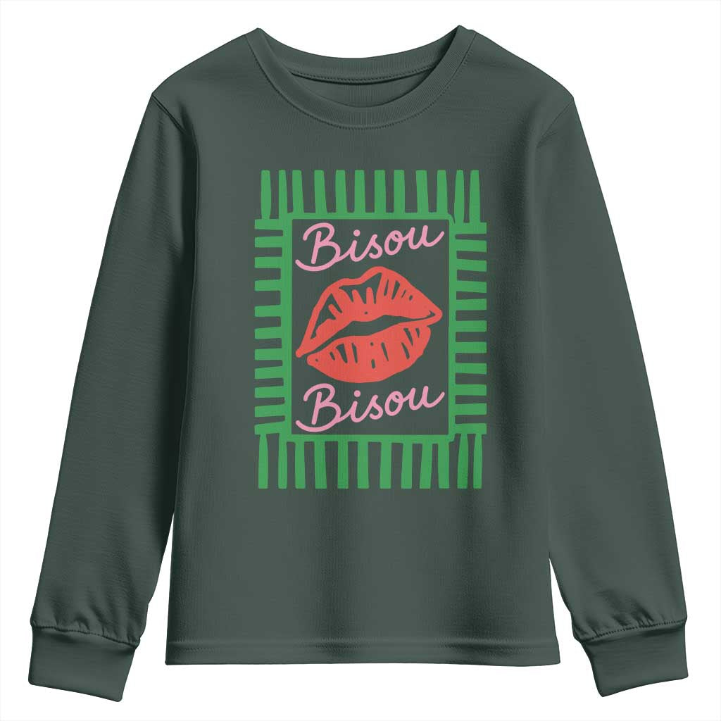 French Bisous Paris Vacation Retro Summer Vibes Youth Sweatshirt TS11 Dark Forest Green Print Your Wear