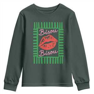 French Bisous Paris Vacation Retro Summer Vibes Youth Sweatshirt TS11 Dark Forest Green Print Your Wear