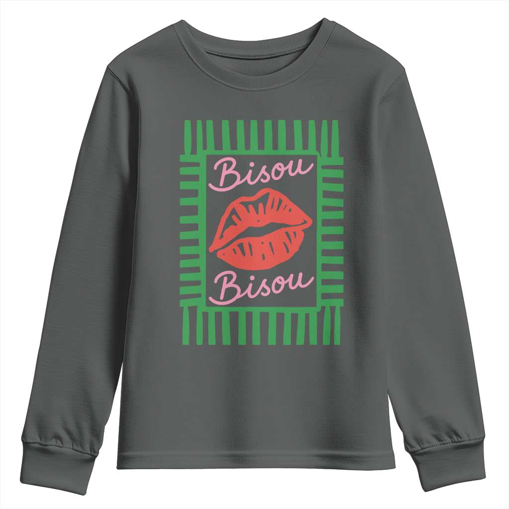French Bisous Paris Vacation Retro Summer Vibes Youth Sweatshirt TS11 Dark Heather Print Your Wear