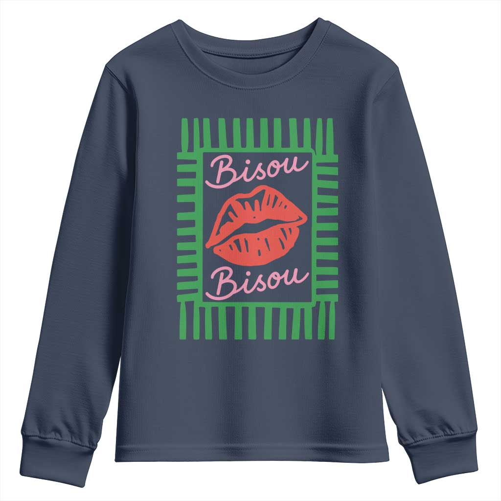 French Bisous Paris Vacation Retro Summer Vibes Youth Sweatshirt TS11 Navy Print Your Wear