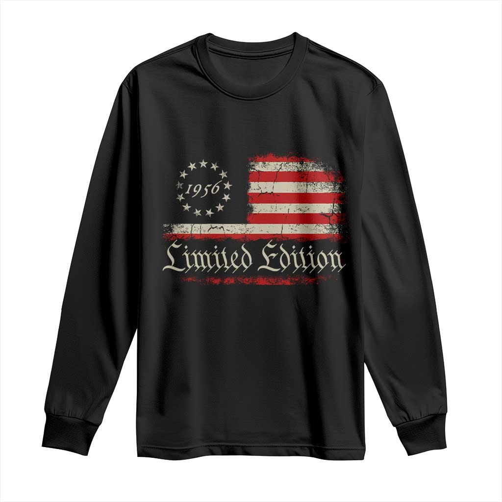 70th Birthday 1956 Limited Edition Long Sleeve Shirt Gifts for 70 Years Old Vintage American Flag TS11 Black Print Your Wear