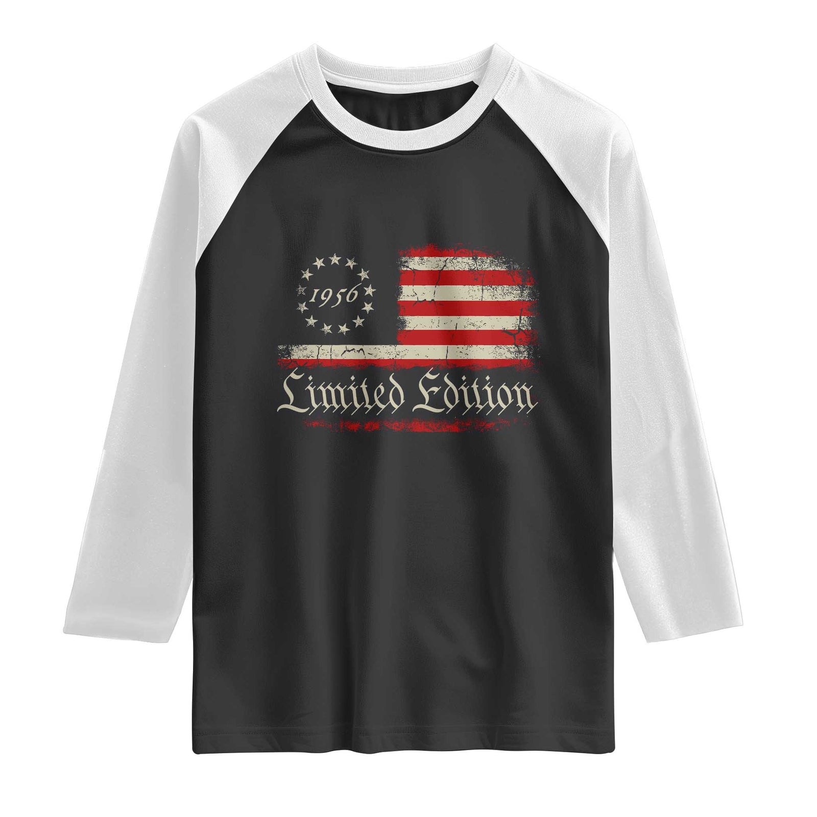 70th Birthday 1956 Limited Edition Raglan Shirt Gifts for 70 Years Old Vintage American Flag TS11 Black White Print Your Wear