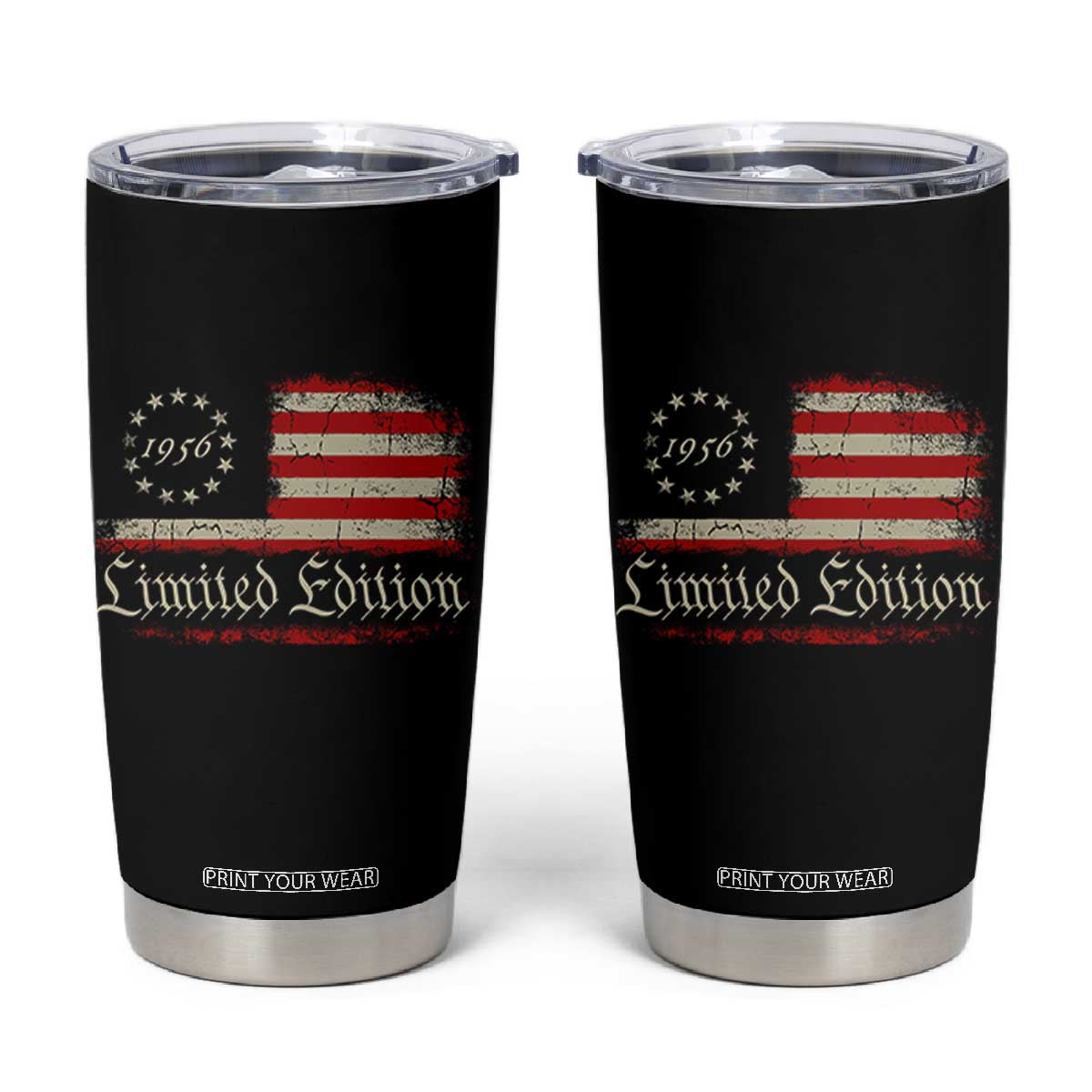 70th Birthday 1956 Limited Edition Tumbler Cup Gifts for 70 Years Old Vintage American Flag TS11 Black Print Your Wear