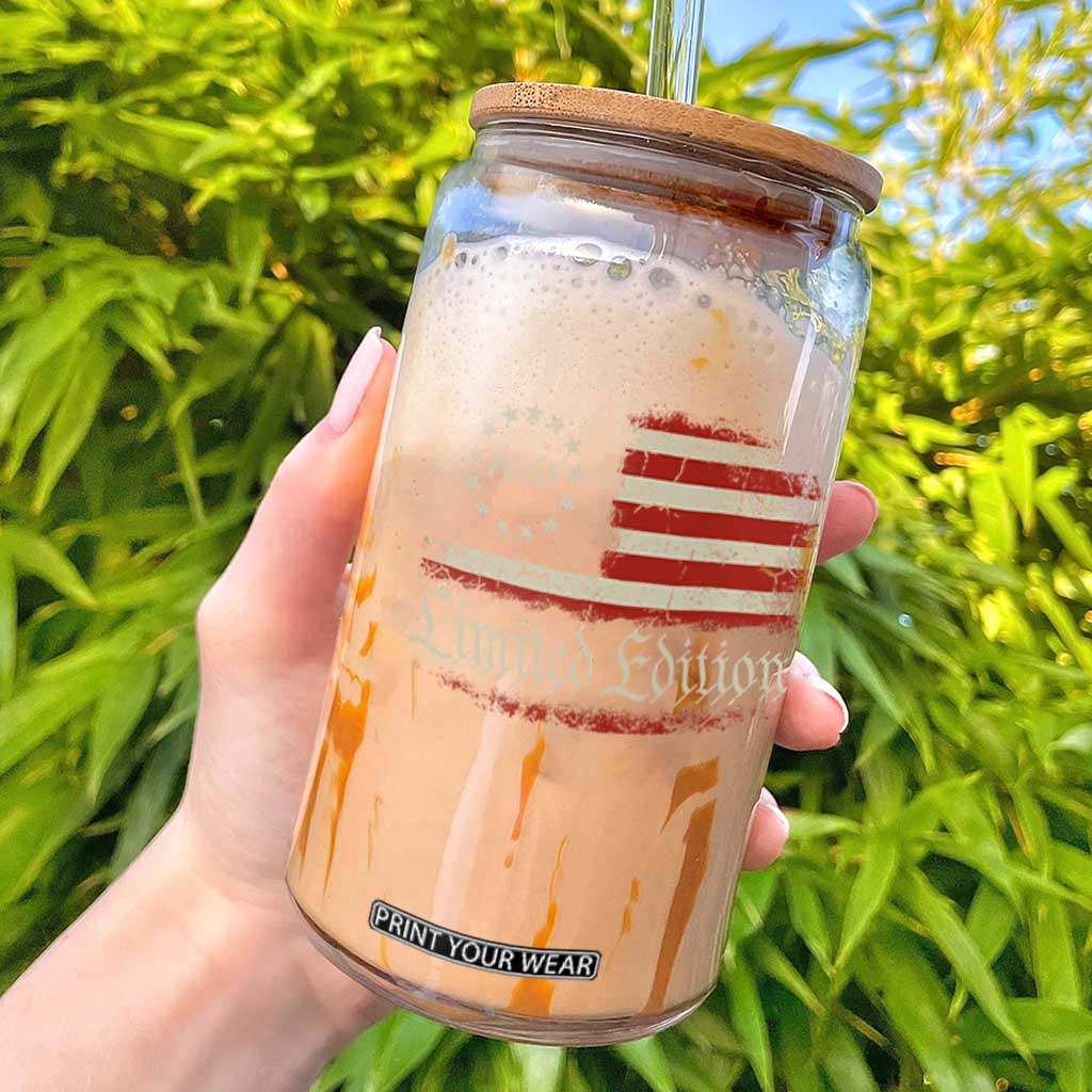 60th Birthday 1966 Limited Edition Glass Can Gifts for 60 Years Old Vintage American Flag TS11 Black Print Your Wear