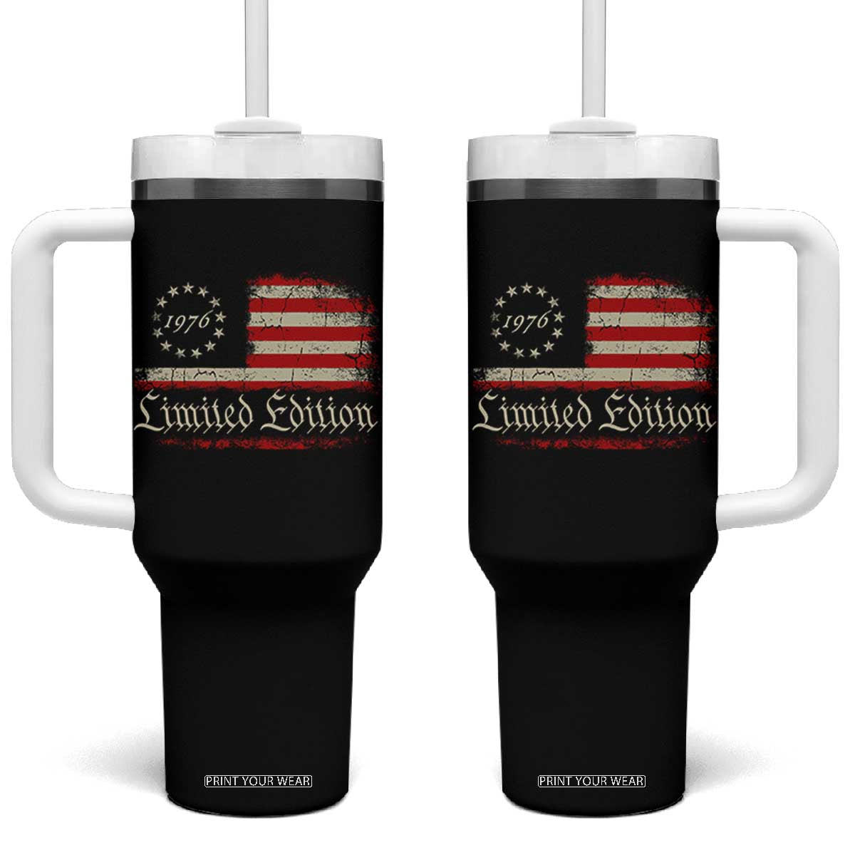 50th Birthday 1976 Limited Edition Tumbler With Handle Gifts for 50 Years Old Vintage American Flag TS11 One Size: 40 oz Black Print Your Wear