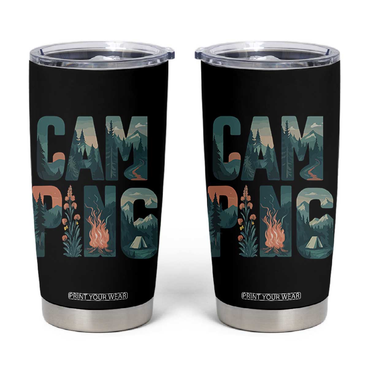 Camping Nature Adventure Campfire Tent Mountains Tumbler Cup TS11 Black Print Your Wear