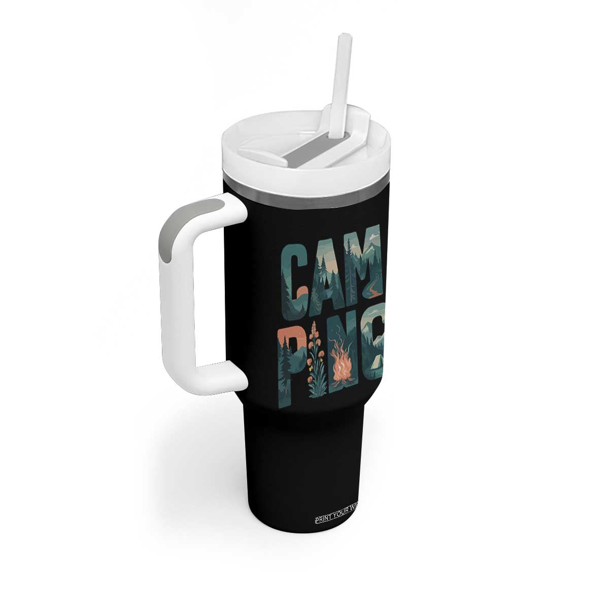 Camping Nature Adventure Campfire Tent Mountains Tumbler With Handle TS11 Print Your Wear