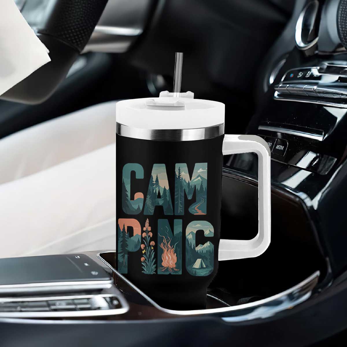Camping Nature Adventure Campfire Tent Mountains Tumbler With Handle TS11 Print Your Wear