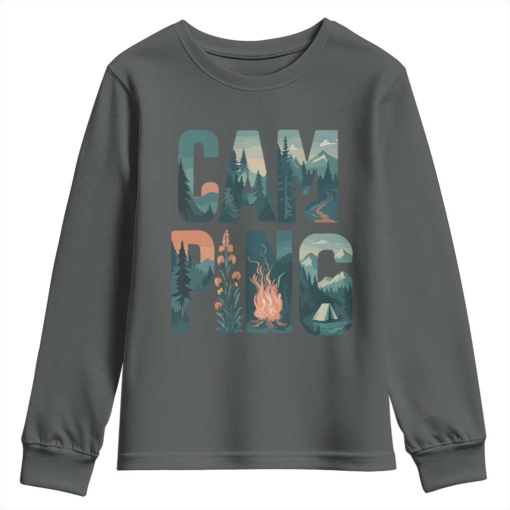 Camping Nature Adventure Campfire Tent Mountains Youth Sweatshirt TS11 Dark Heather Print Your Wear
