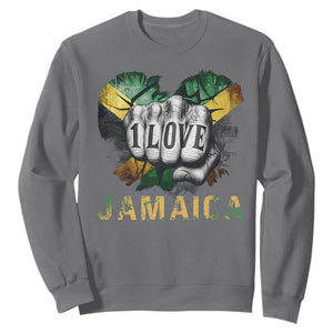 Jamaica One Love Sweatshirt Rasta Reggae Punching Hand Jamaican Flag TS11 Charcoal Print Your Wear