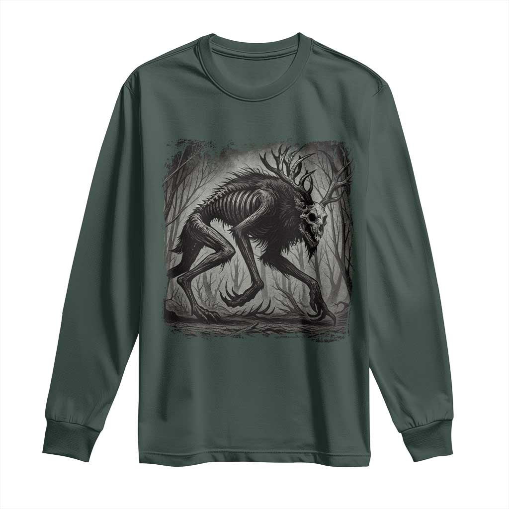 Wendigo Monster Long Sleeve Shirt Skinwalker Night Stroll Cryptid Dark Forest TS11 Dark Forest Green Print Your Wear