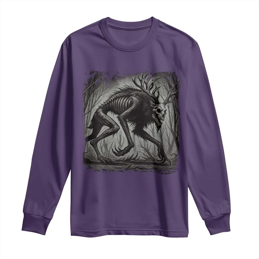 Wendigo Monster Long Sleeve Shirt Skinwalker Night Stroll Cryptid Dark Forest TS11 Purple Print Your Wear