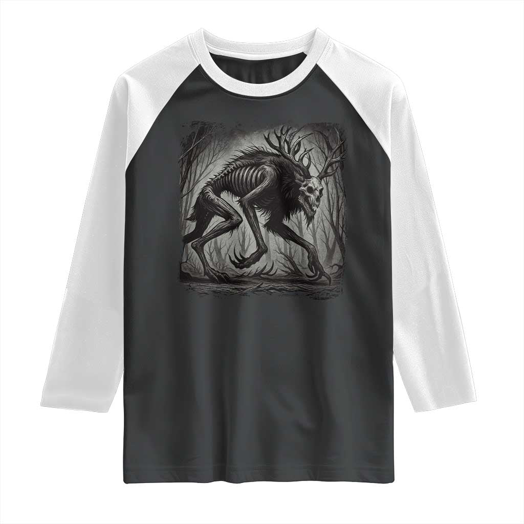 Wendigo Monster Raglan Shirt Skinwalker Night Stroll Cryptid Dark Forest TS11 Black White Print Your Wear