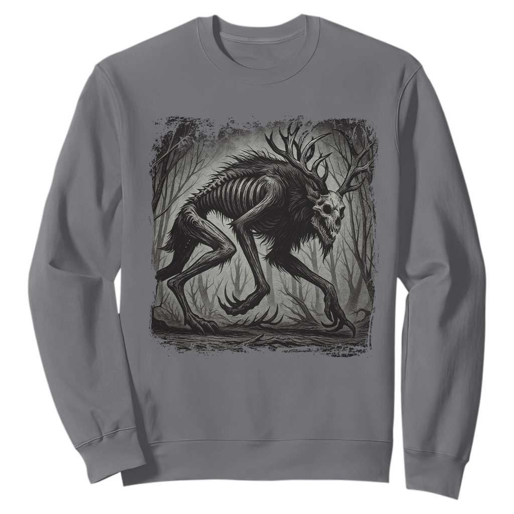 Wendigo Monster Sweatshirt Skinwalker Night Stroll Cryptid Dark Forest TS11 Charcoal Print Your Wear