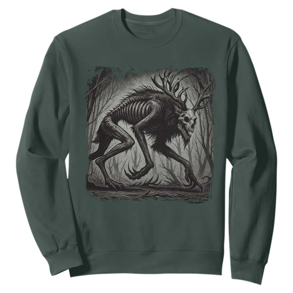 Wendigo Monster Sweatshirt Skinwalker Night Stroll Cryptid Dark Forest TS11 Dark Forest Green Print Your Wear