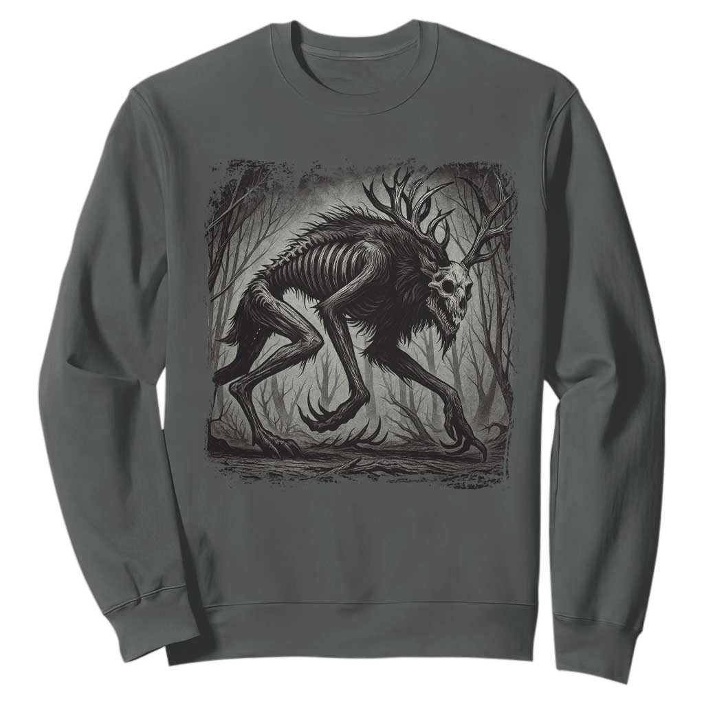 Wendigo Monster Sweatshirt Skinwalker Night Stroll Cryptid Dark Forest TS11 Dark Heather Print Your Wear