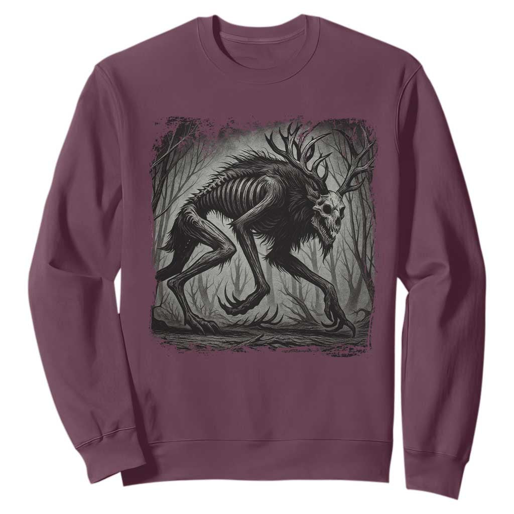 Wendigo Monster Sweatshirt Skinwalker Night Stroll Cryptid Dark Forest TS11 Maroon Print Your Wear