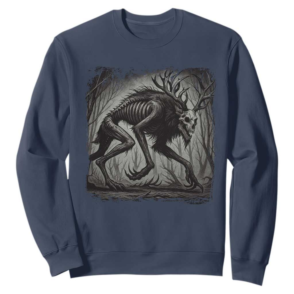 Wendigo Monster Sweatshirt Skinwalker Night Stroll Cryptid Dark Forest TS11 Navy Print Your Wear