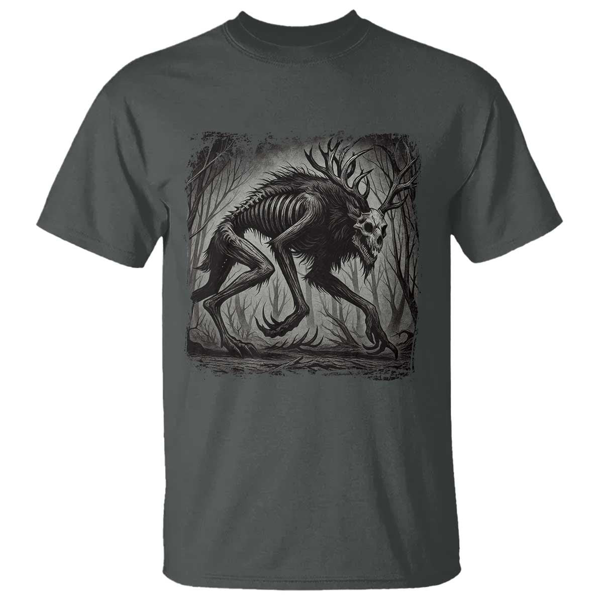 Wendigo Monster T Shirt Skinwalker Night Stroll Cryptid Dark Forest TS11 Dark Heather Print Your Wear
