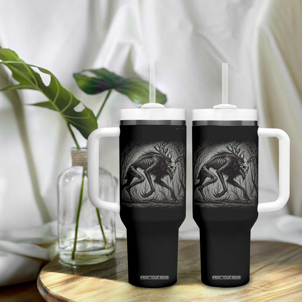 Wendigo Monster Tumbler With Handle Skinwalker Night Stroll Cryptid Dark Forest TS11 Print Your Wear
