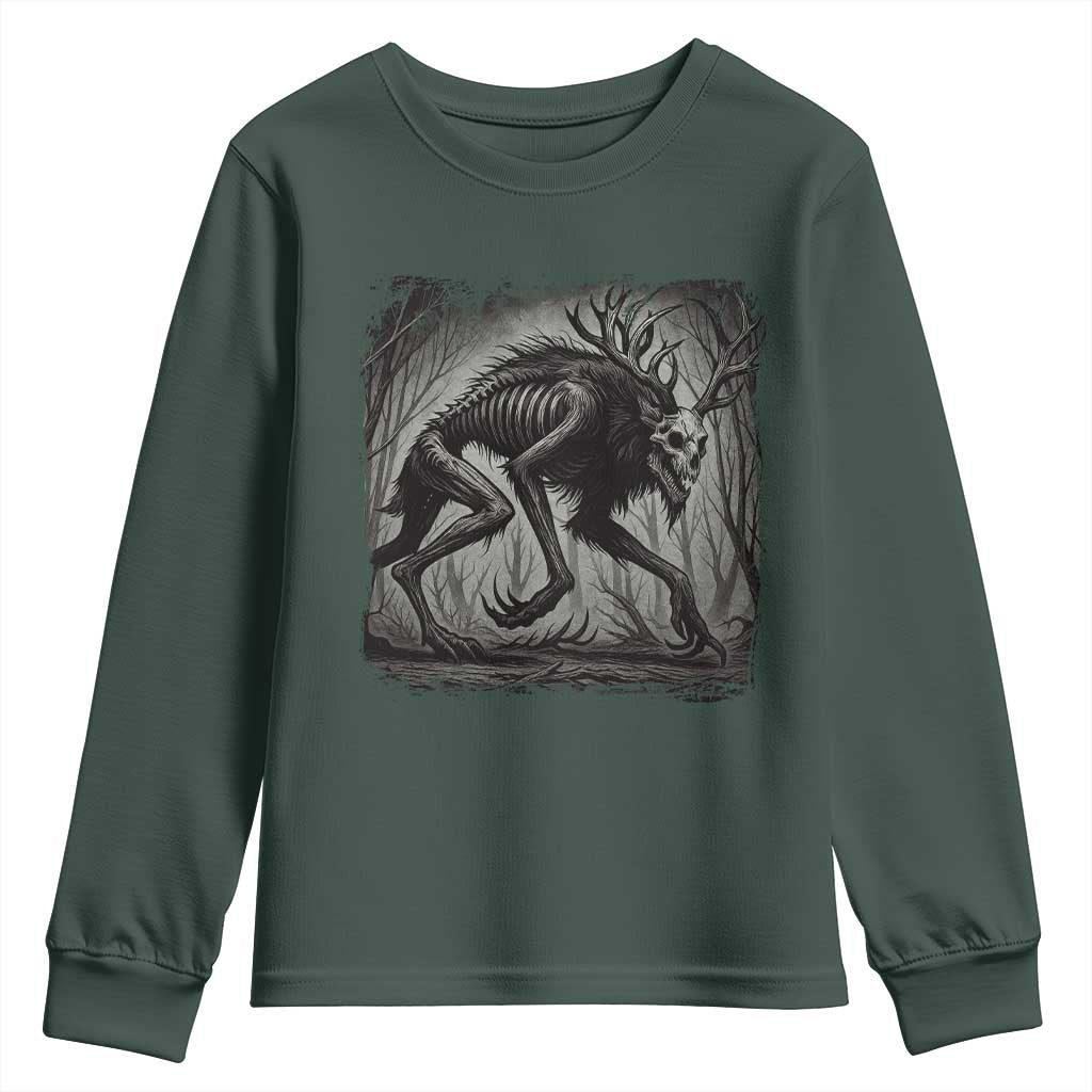 Wendigo Monster Youth Sweatshirt Skinwalker Night Stroll Cryptid Dark Forest TS11 Dark Forest Green Print Your Wear