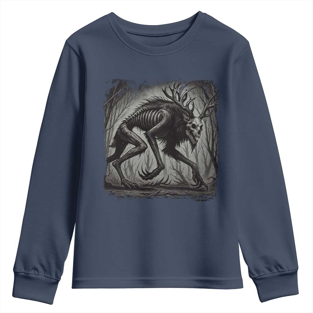 Wendigo Monster Youth Sweatshirt Skinwalker Night Stroll Cryptid Dark Forest TS11 Navy Print Your Wear