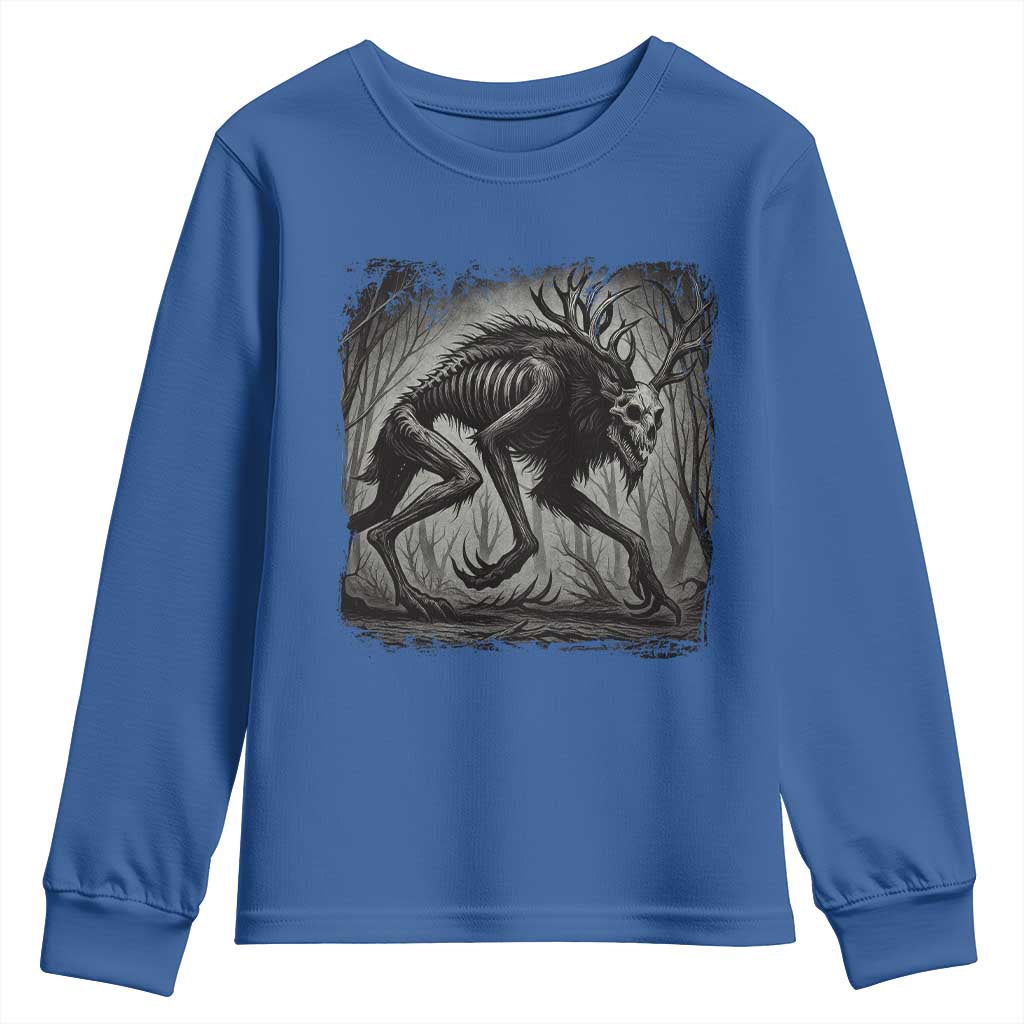 Wendigo Monster Youth Sweatshirt Skinwalker Night Stroll Cryptid Dark Forest TS11 Royal Blue Print Your Wear