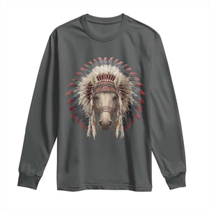 Horse Native American Indigenous Heritage War Bonnet Long Sleeve Shirt TS11 Dark Heather Print Your Wear