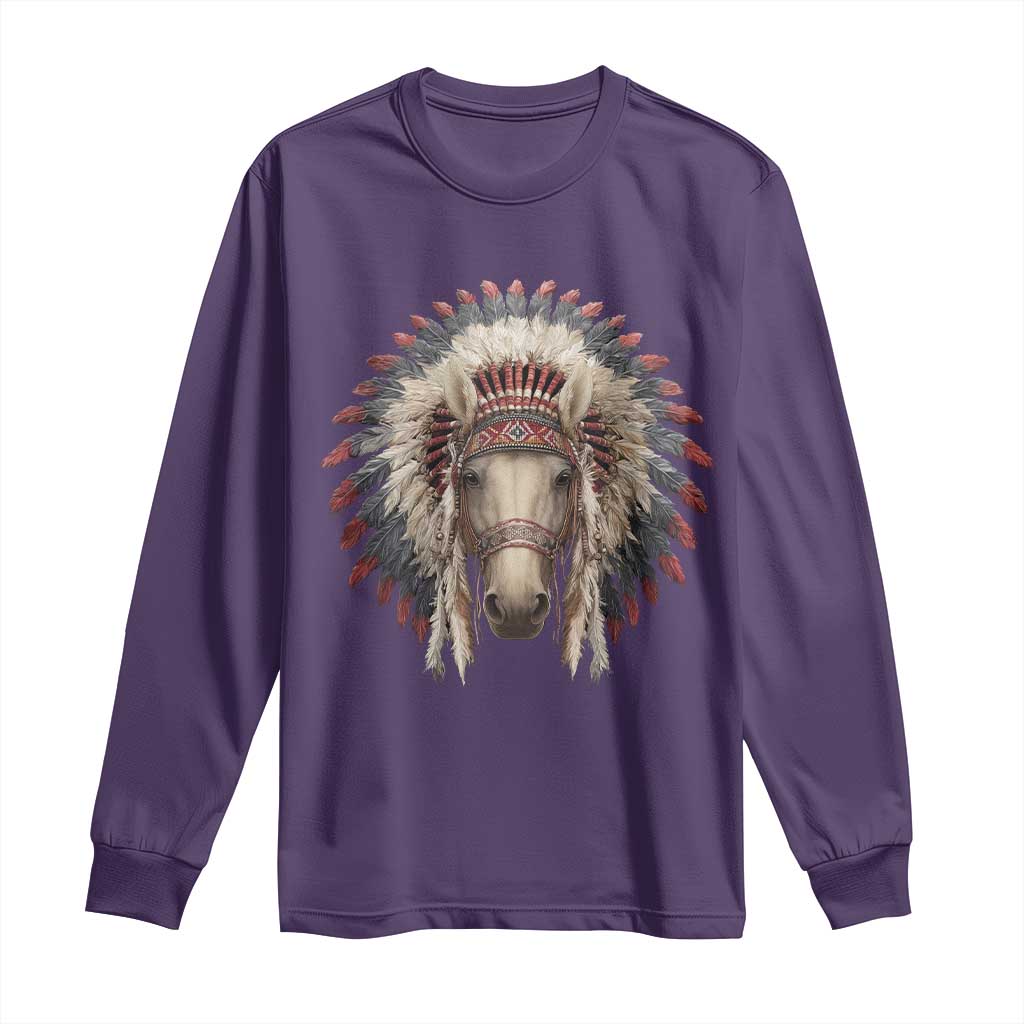 Horse Native American Indigenous Heritage War Bonnet Long Sleeve Shirt TS11 Purple Print Your Wear