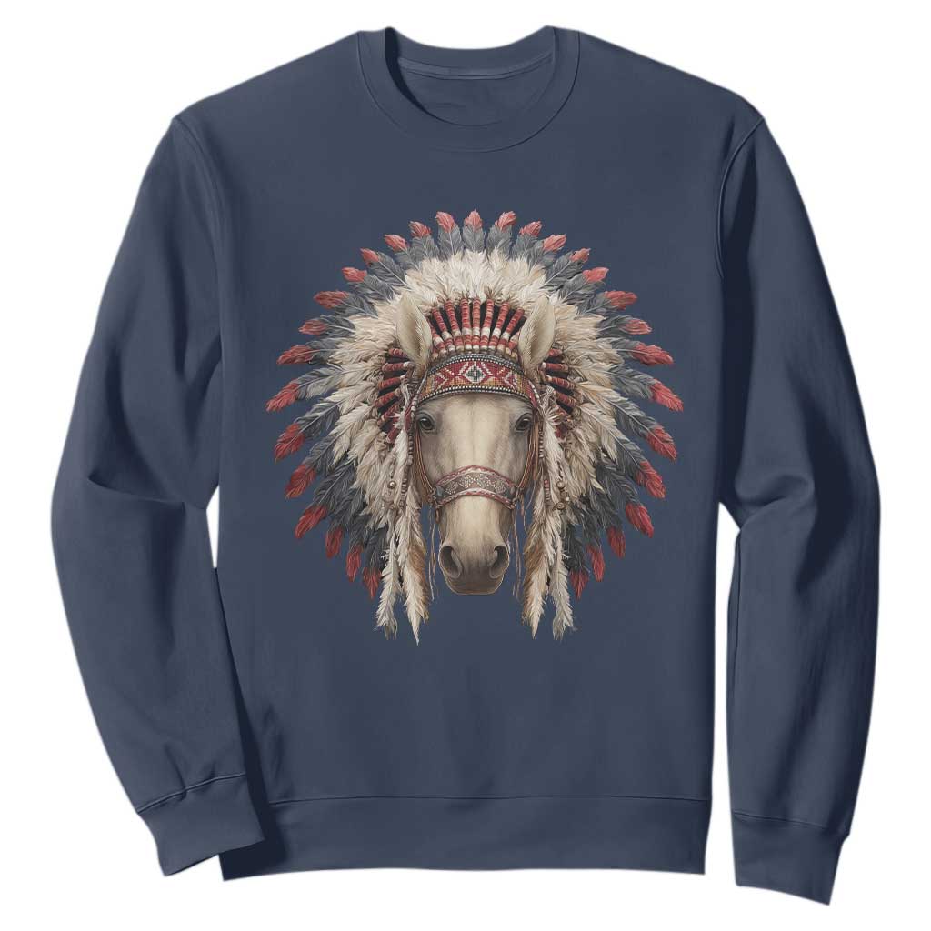 Horse Native American Indigenous Heritage War Bonnet Sweatshirt TS11 Navy Print Your Wear