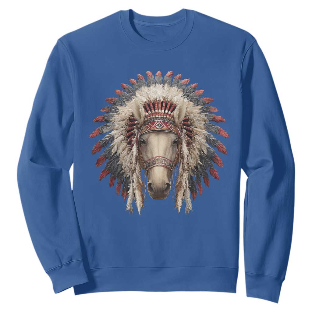 Horse Native American Indigenous Heritage War Bonnet Sweatshirt TS11 Royal Blue Print Your Wear