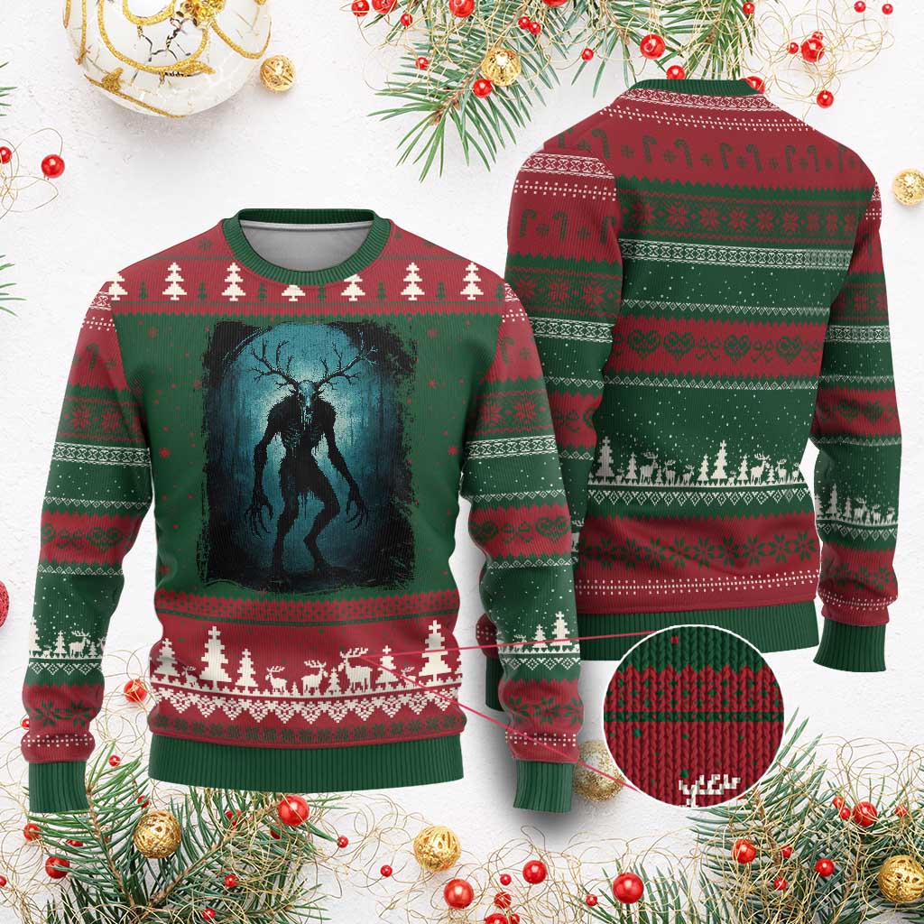 Wendigo Monster Skinwalker Mythical Cryptid Dark Forest Ugly Christmas Sweater TS11 Red Green Print Your Wear