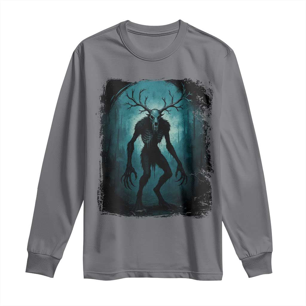 Wendigo Monster Skinwalker Mythical Cryptid Dark Forest Long Sleeve Shirt TS11 Charcoal Print Your Wear