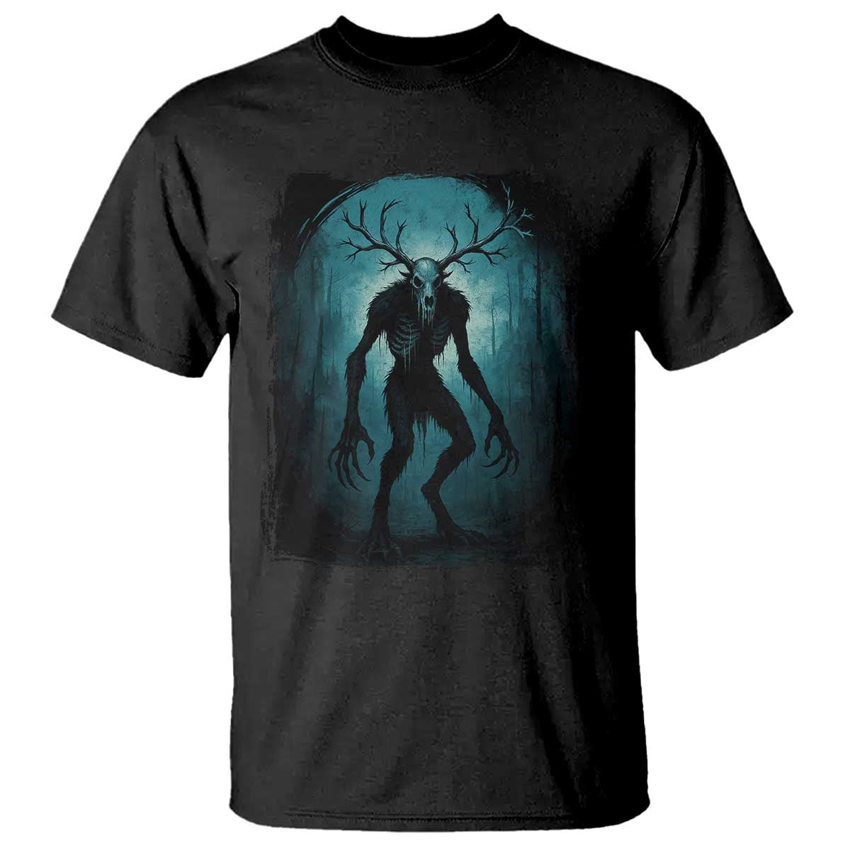 Wendigo Monster T Shirt - Skinwalker Mythical Cryptid Dark Forest Horror Tee TS11 Black Print Your Wear