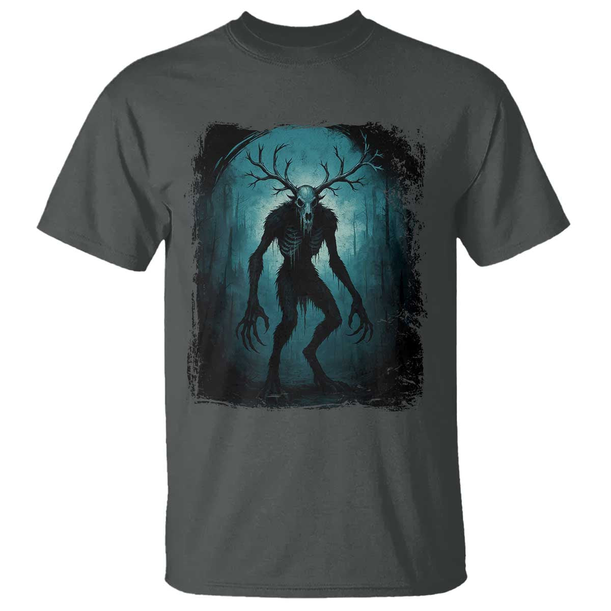 Wendigo Monster T Shirt - Skinwalker Mythical Cryptid Dark Forest Horror Tee TS11 Dark Heather Print Your Wear