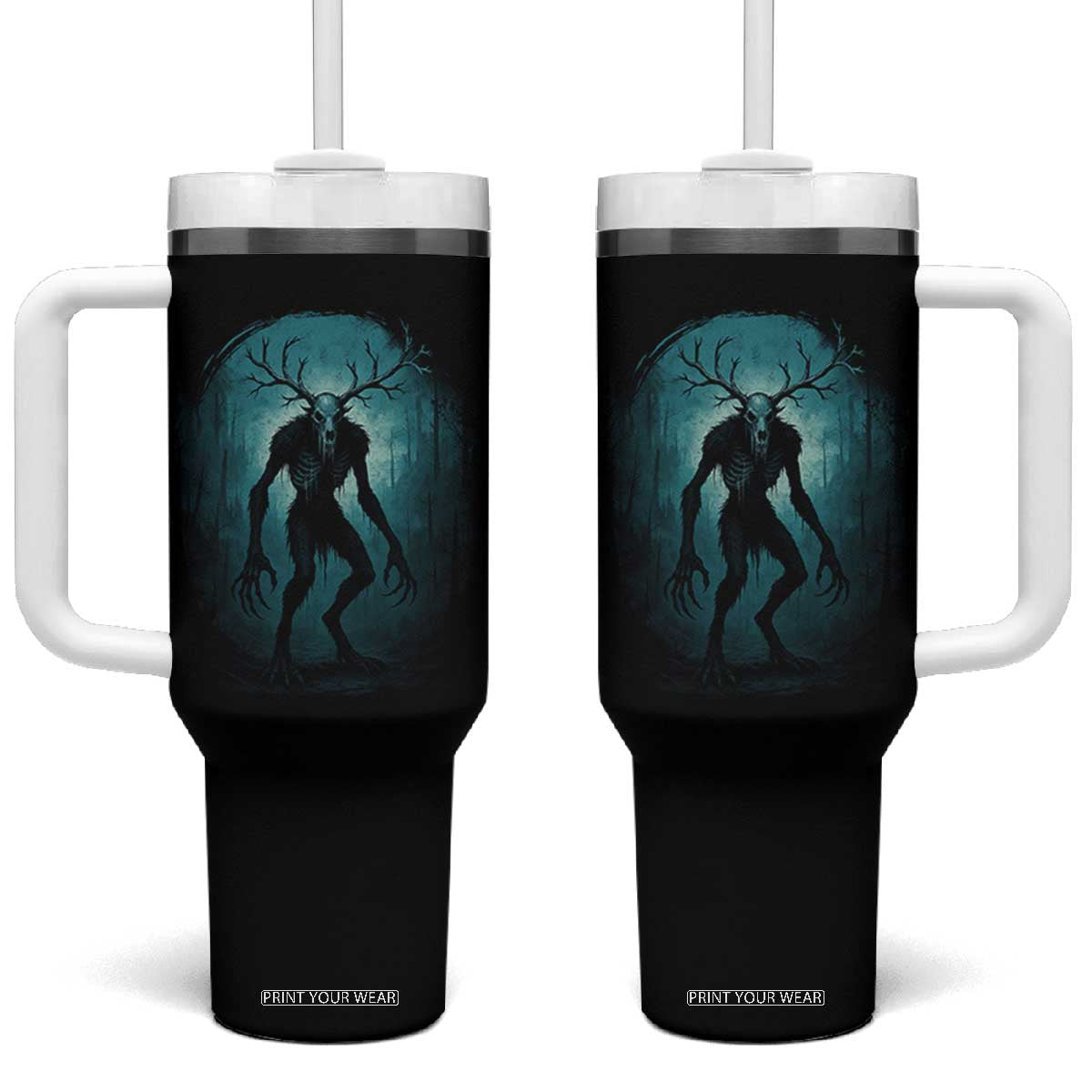 Wendigo Monster Skinwalker Mythical Cryptid Dark Forest Tumbler With Handle TS11 One Size: 40 oz Black Print Your Wear